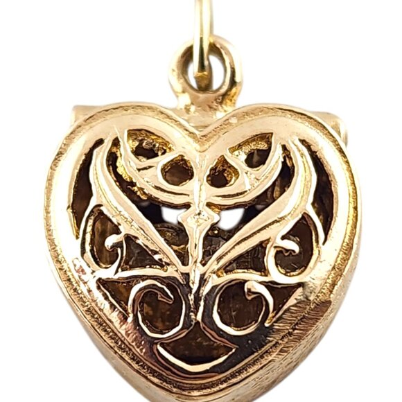 9 Karat Yellow Gold Heart Box Charm with Clear Stone Ring #19400